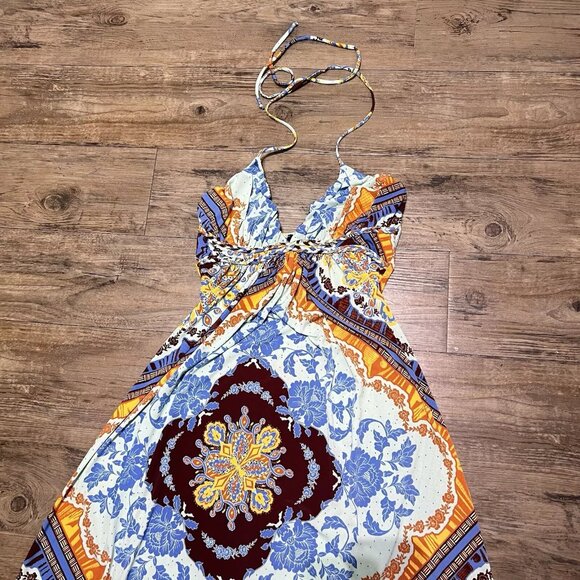 SKY Halter Top Maxi Dress, Slinky Fit Brightly Printed Summer Dress Size Small - Picture 10 of 14